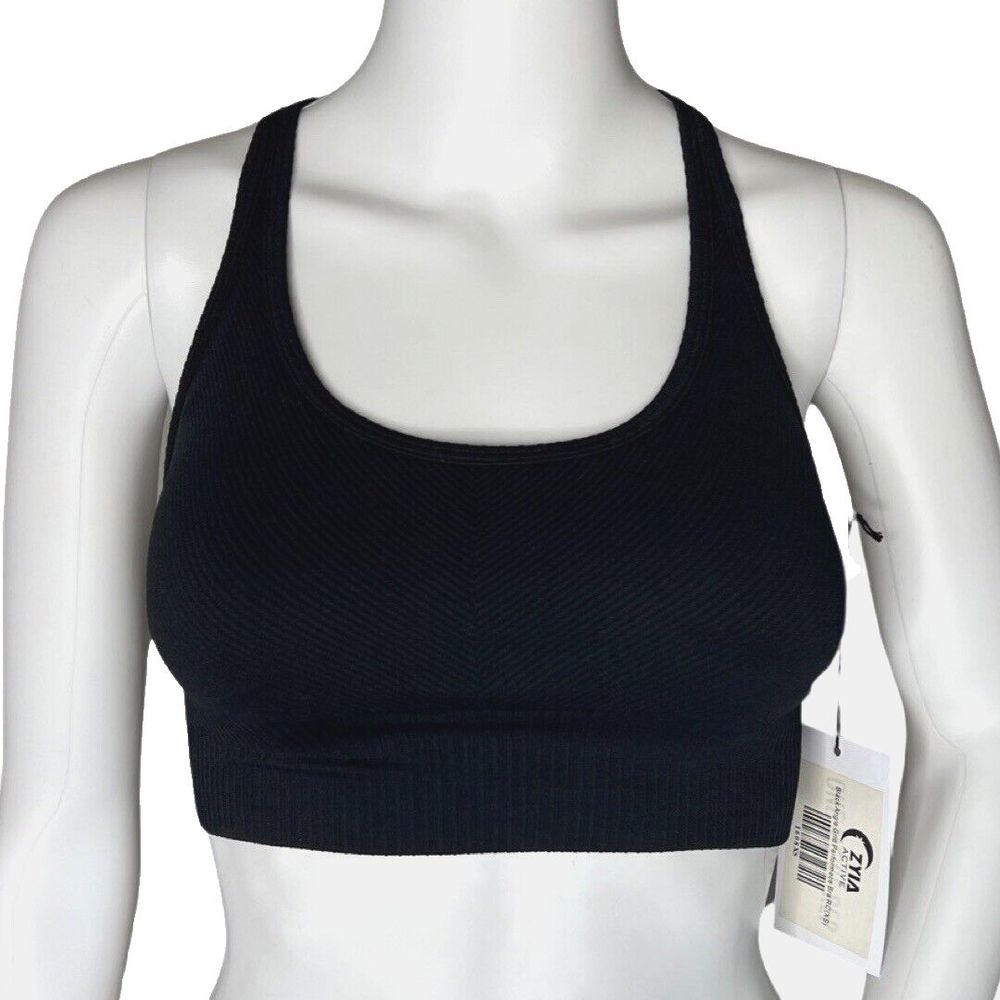 Zyia Sports Bra Womens XS Black Angle Grid Performance Bra Workout Athleisure